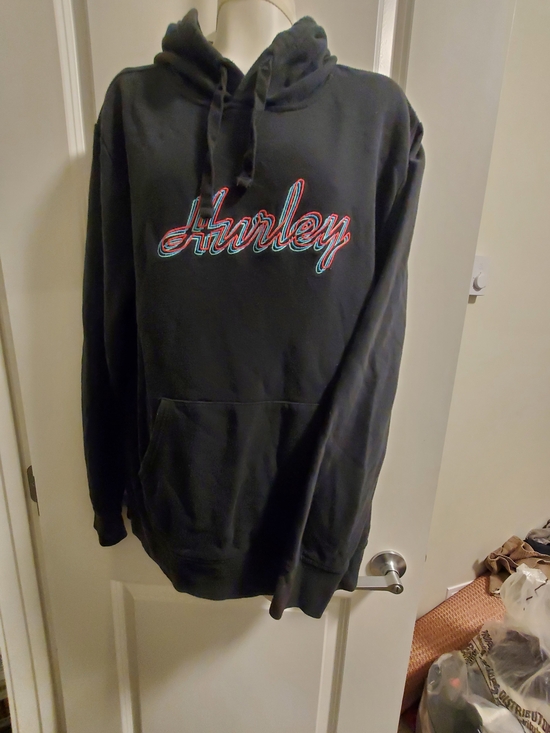 Hurley Tops - Hurley Black Pullover Crewneck with Multicolor Script Logo